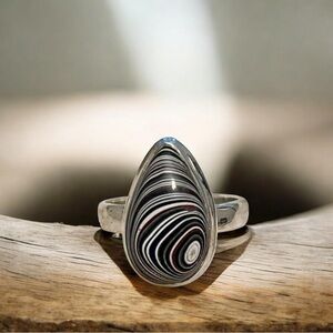 Fordite Sterling Silver Ring Size 8